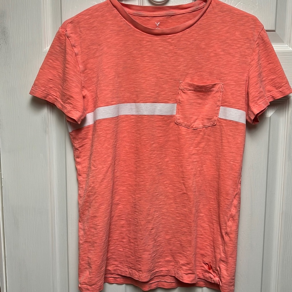 American eagle aeo vintage shortsleeved tee orange white stripe chest pocket S